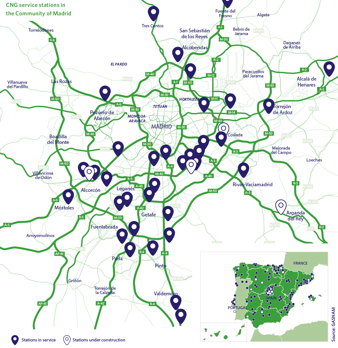 CNG service stations in the Community of Madrid